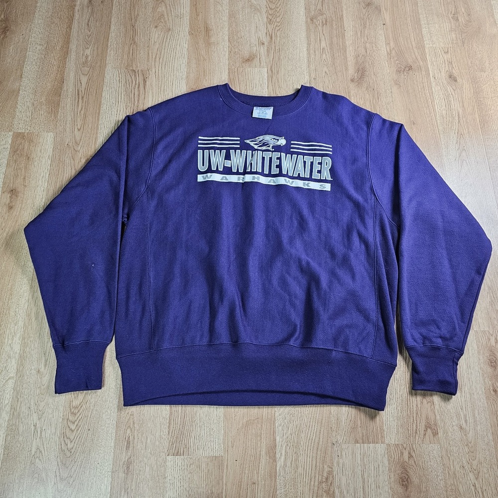 Vtg Champion Reverse Weave UW Whitewater Warhawks Sweatshirt Men Large Wisconsin